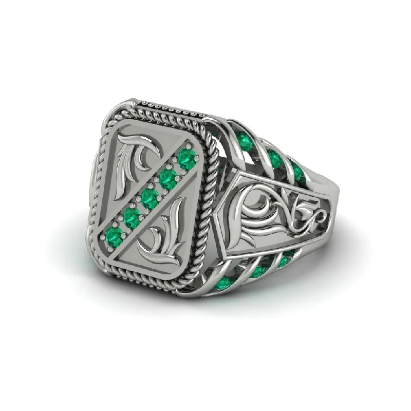 women's engraved rings-Emerald Regal Filigree Men's Ring - Hollis No. 6