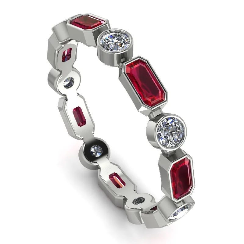 women's engagement ring with sapphires-Emerald Cut Ruby Bezel Eternity Ring - Genevieve No. 12