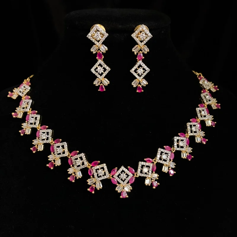 women's cross necklaces-Exquisite Elegant Zircon (CZ) Stone Necklace and Earring Set in White and Ruby Red CZ stones