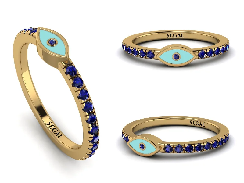 women's platinum wedding rings-Elegant Enamel Evil Eye Sapphire Ring - Evil Eye No. 13