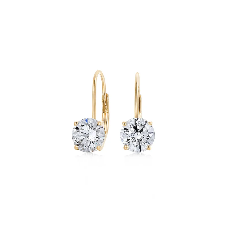 women's diamond drop earrings-Round Brilliant drop earrings with 2 carats* of diamond simulants in 10 carat yellow gold