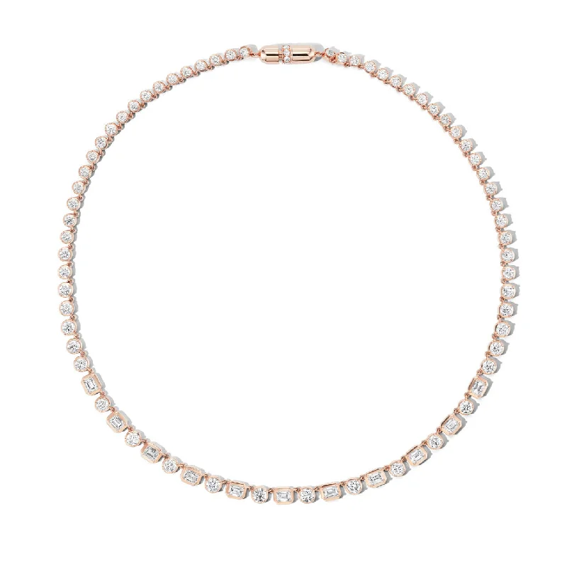 women's engraved name necklaces-DIAMOND PARTY NECKLACE WITH CAPSULE CLASP IN 18K ROSE GOLD