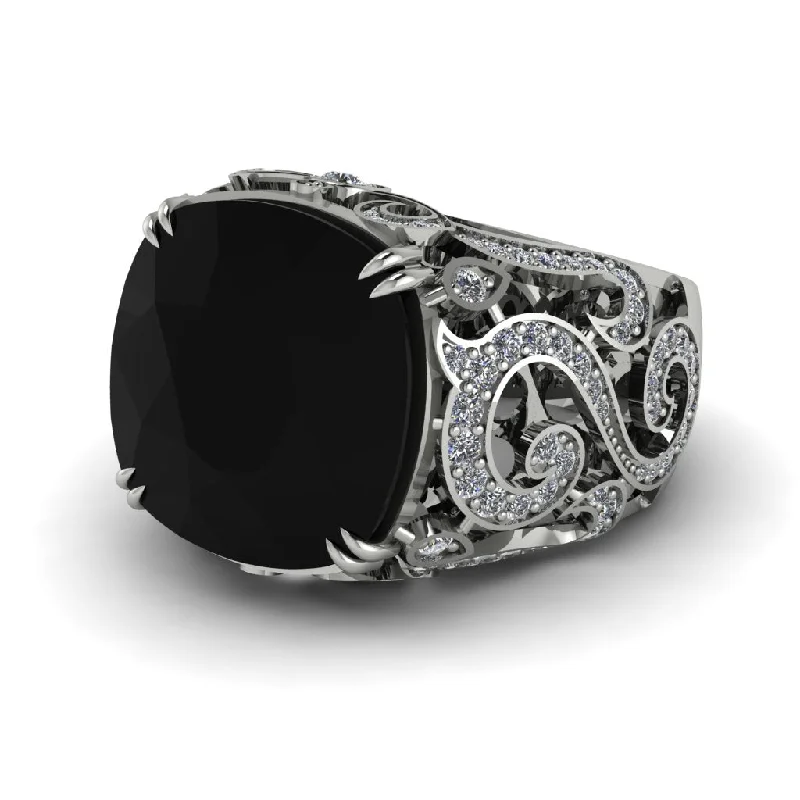 women's silver engagement rings-17 Ct Black Diamond Regal Majesty Filigree Men's Fashion Ring - North No. 9