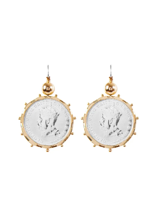 women's silver dangly earrings-Gold Encased Parliament Coin Earrings