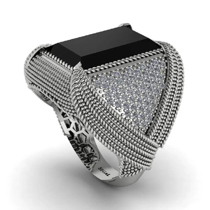 women's designer rings-Baguette Black Diamond Majestic Men's Fashion Ring - Flynn No. 9