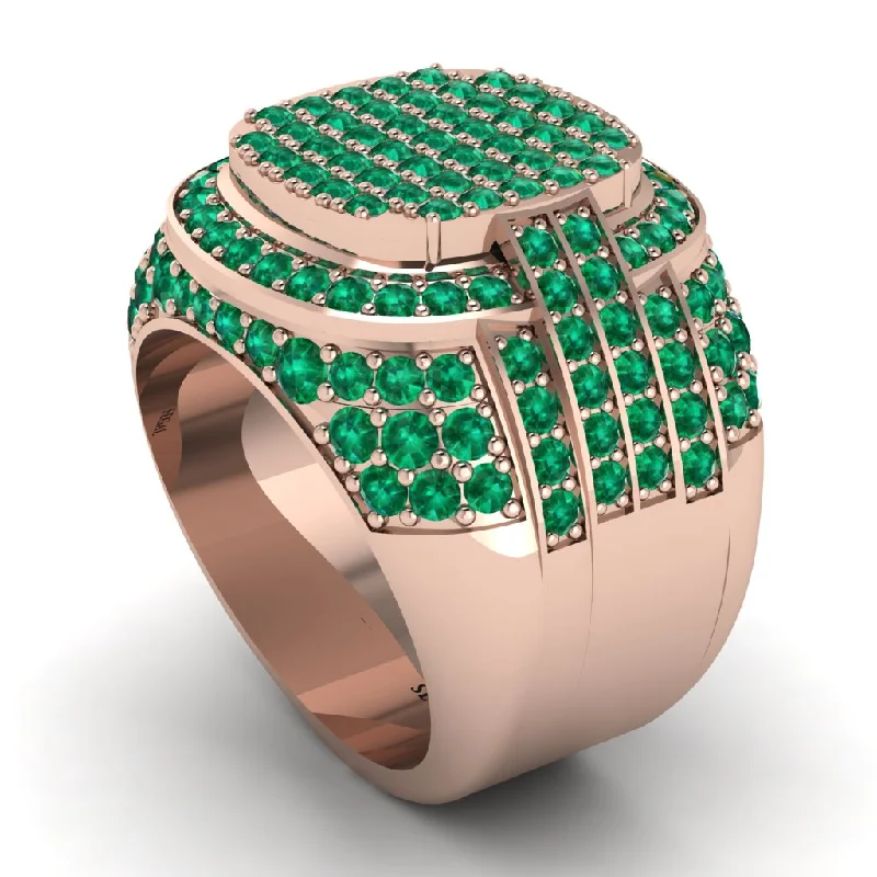 women's platinum wedding rings-Natural Emerald 14K Gold Multi-Tier Men's Pave Ring   - Robin No. 5