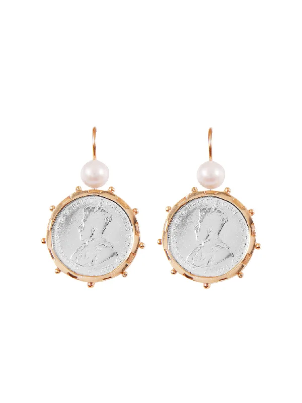 women's bold earrings-Gold Encased Shilling Coin Earrings