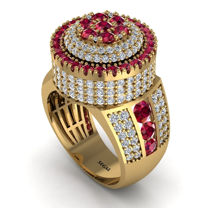 women's double band rings-Round Ruby Mens Luxury Ring - Chris No. 10