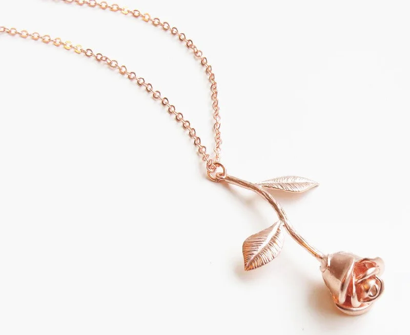 women's charm necklaces-Single Rose Charm Necklace In Rose Gold Tone