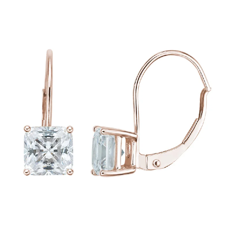 women's bohemian earrings-Princess Cut drop earrings with 2 carats* of diamond simulants in 10 carat rose gold