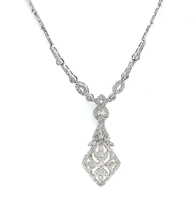 women's layered gold necklaces-MICRO PAVE 925 STERLING SILVER NECKLACE RHODIUM PLATING WITH CUBIC ZIRCONIA