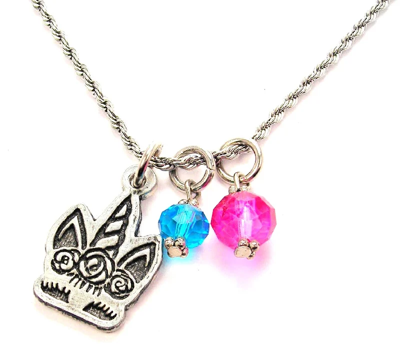 women's diamond pendant necklaces-Shy Unicorn With Flowered Hair Charm Necklace