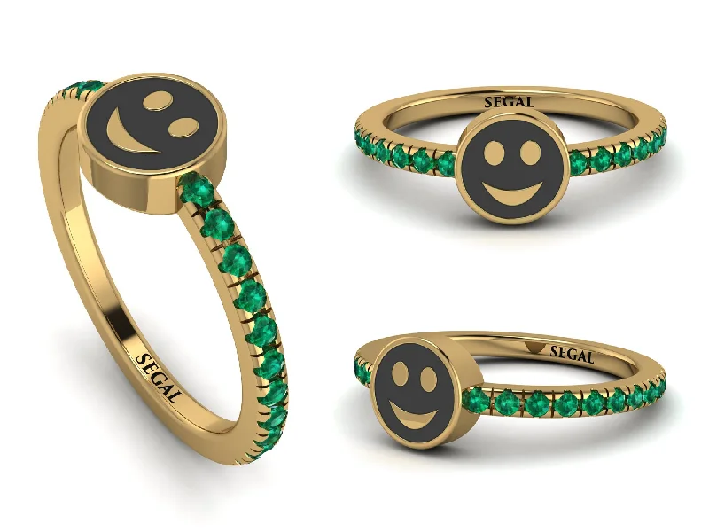 women's cushion-shaped engagement rings-Elegant Enamel Smile Emerald Ring - Smile No. 4