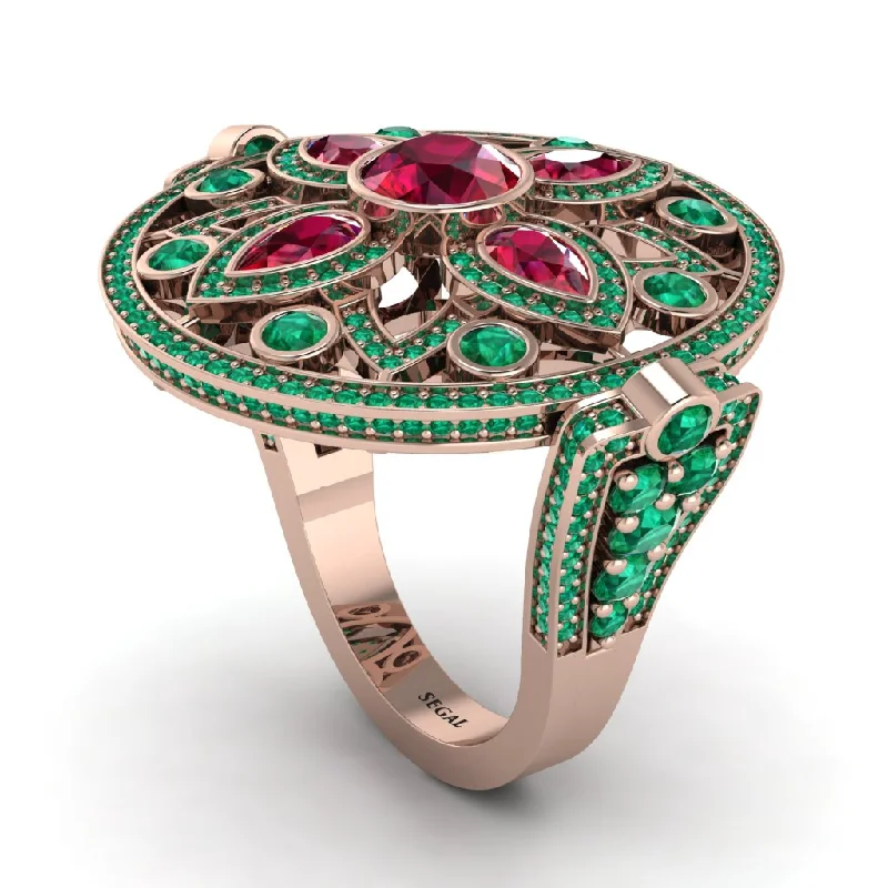 women's oval rings-Ruby Vintage Art Deco Filigree Bezel Ring - Matilda No. 26