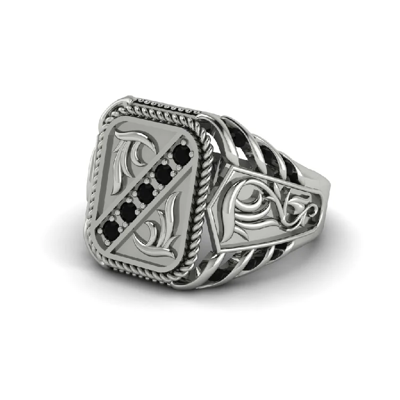 women's mixed-metal rings-Black Diamond Regal Filigree Men's Ring - Hollis No. 9