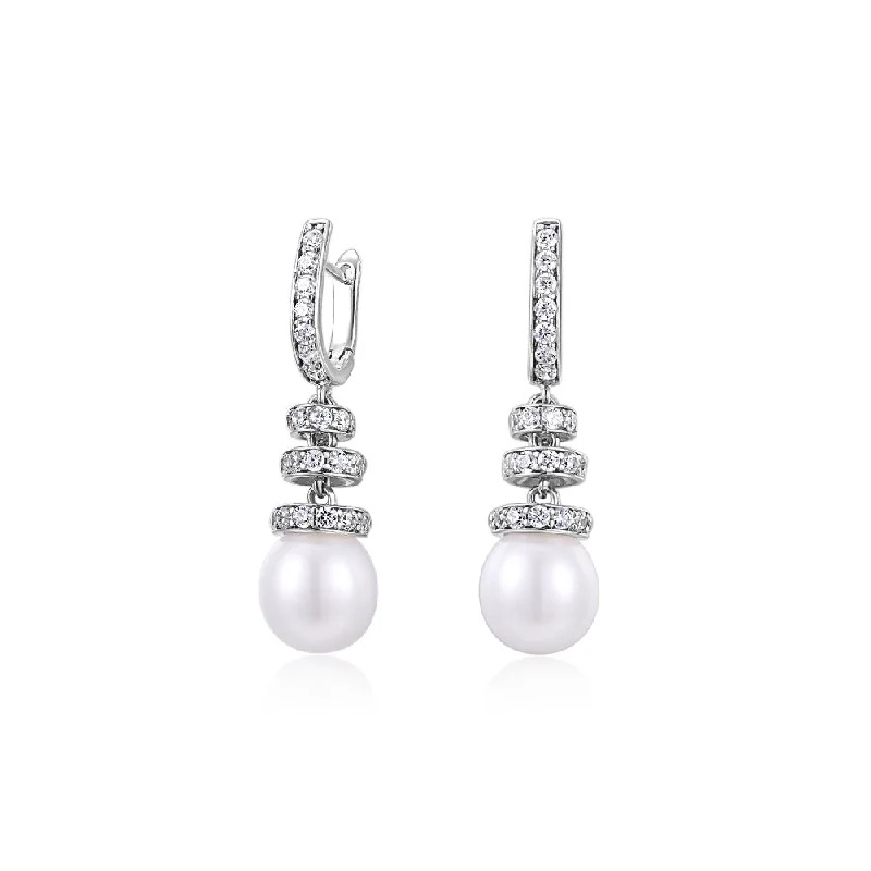 women's matching earrings sets-Cultured freshwater pearl drop earrings in sterling silver