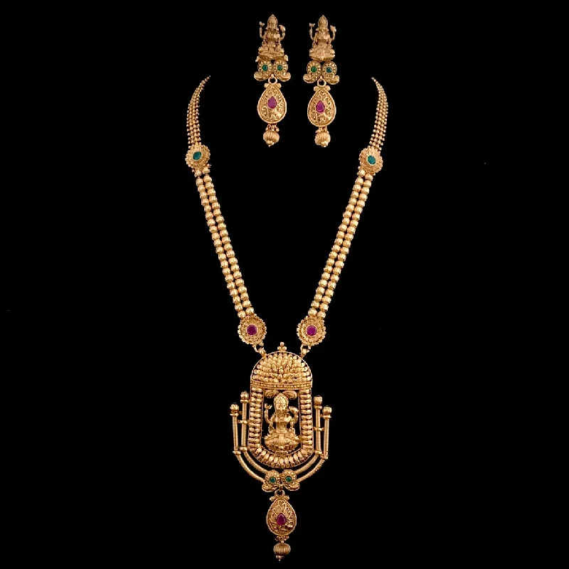 women's zodiac necklaces-Lakshmi Antique Gold Long Necklace set