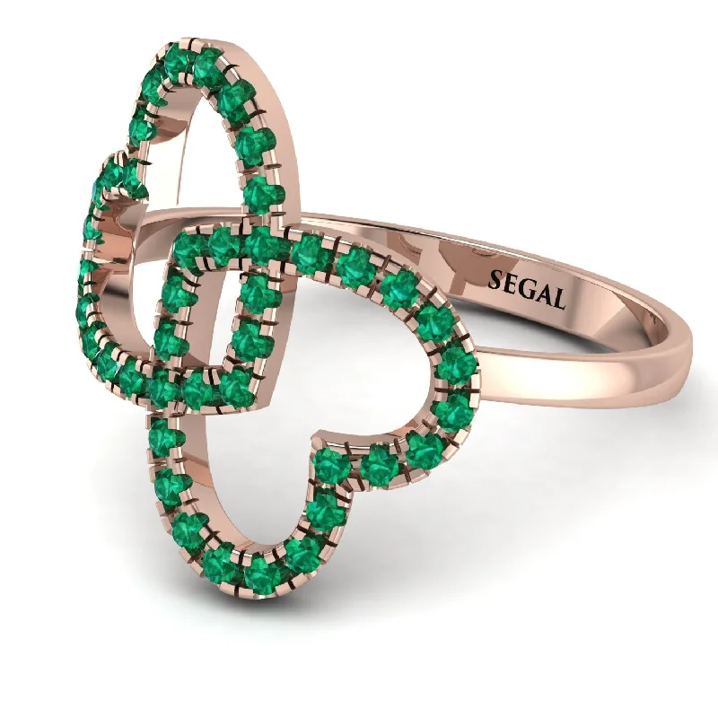 women's pearl rings-Two Hearts Emerald Ring - Selena No. 20