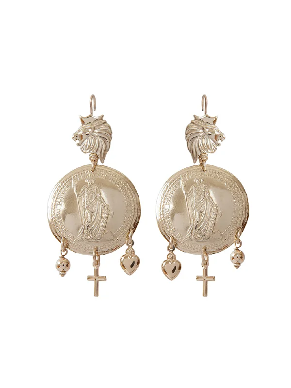 women's layered earrings-Gold Leone Earrings