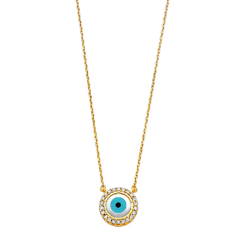 women's birthstone pendant necklaces-14K CZ EVIL EYE NECKLACE