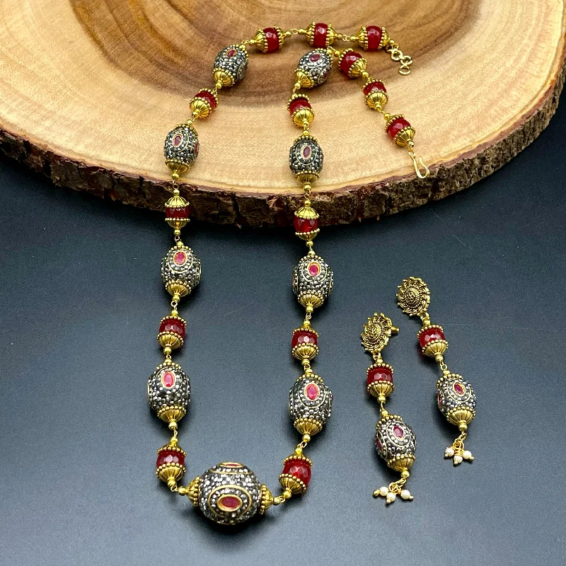 women's zodiac necklaces-Handmade Agate Ruby Red Beads Mala Necklace