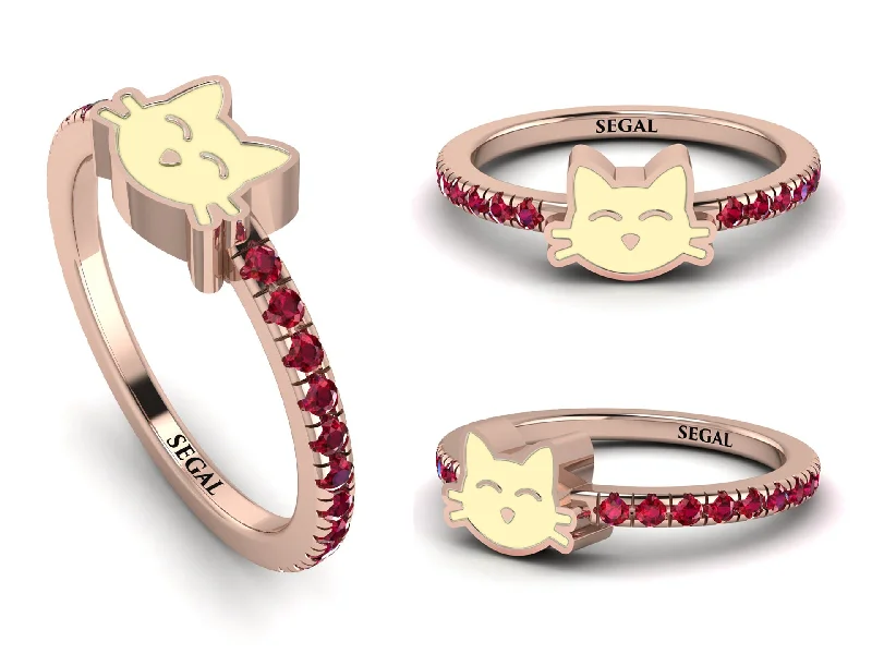 women's classic engagement rings-Elegant Enamel Cat Ruby Ring - Cat No. 11