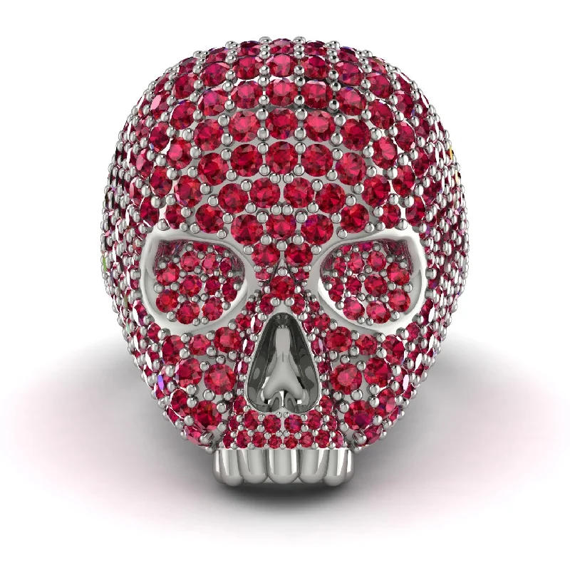 women's wedding rings-Ruby-Encrusted Skull Men's Fashion Ring - Jules No. 12