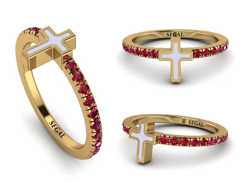 women's titanium rings-Elegant Enamel Cross Ruby Ring - Cross No. 10