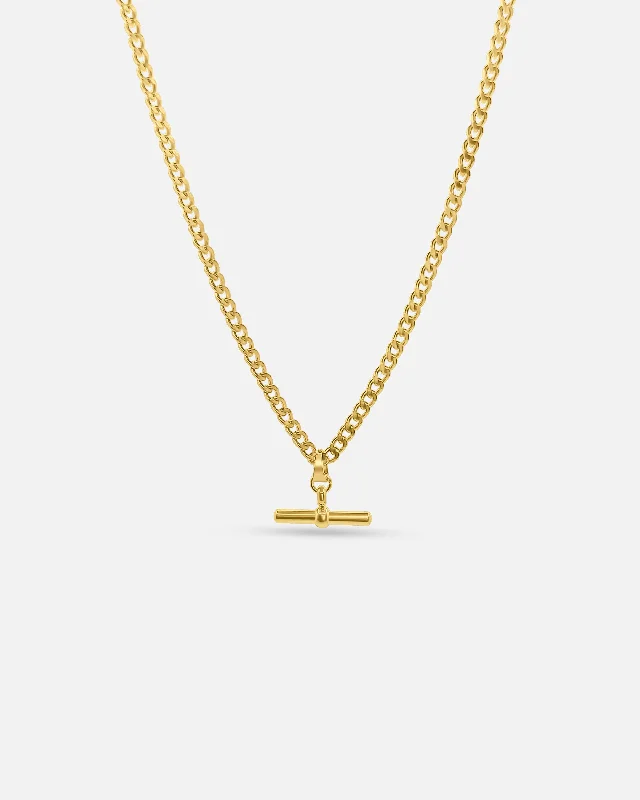 women's engraved name necklaces-T-BAR NECKLACE GOLD