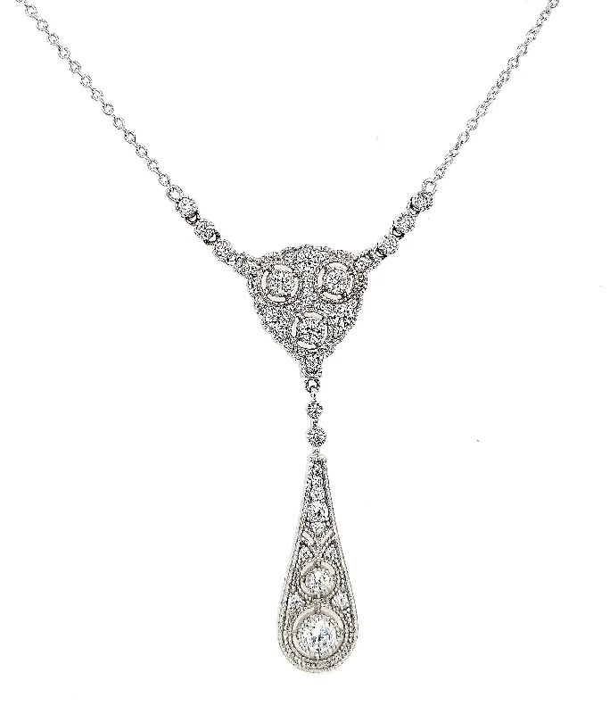 women's charm necklaces-MICRO PAVE 925 STERLING SILVER NECKLACE RHODIUM PLATING WITH CUBIC ZIRCONIA