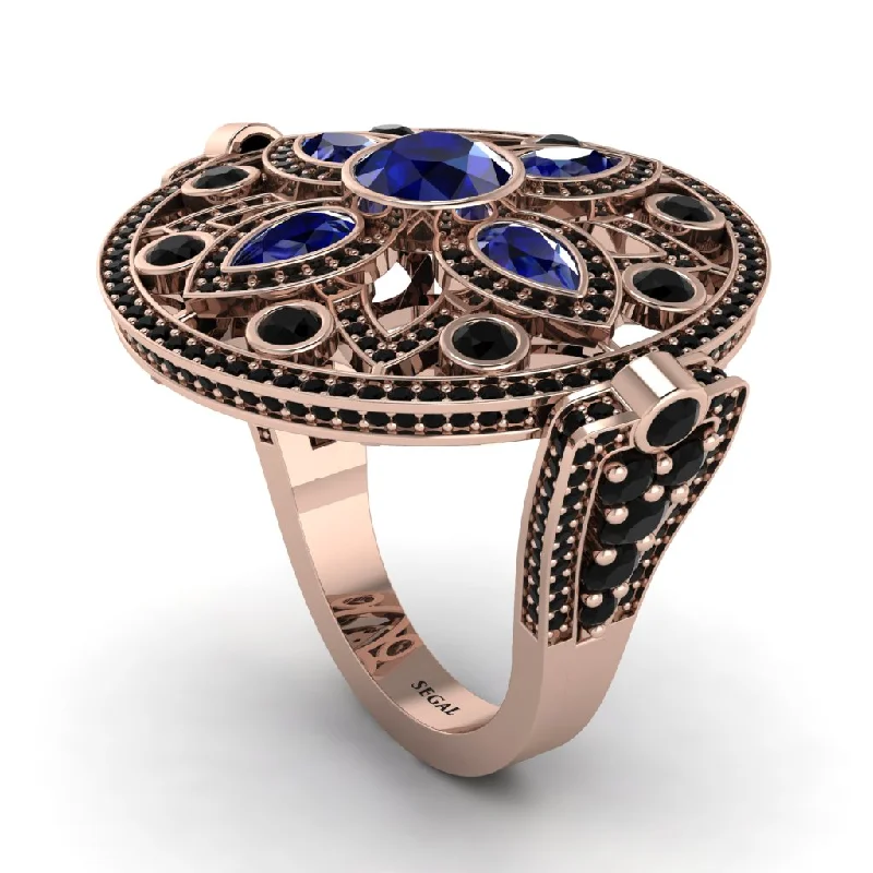 women's bold statement rings-Sapphire Vintage Art Deco Filigree Bezel Ring - Matilda No. 44