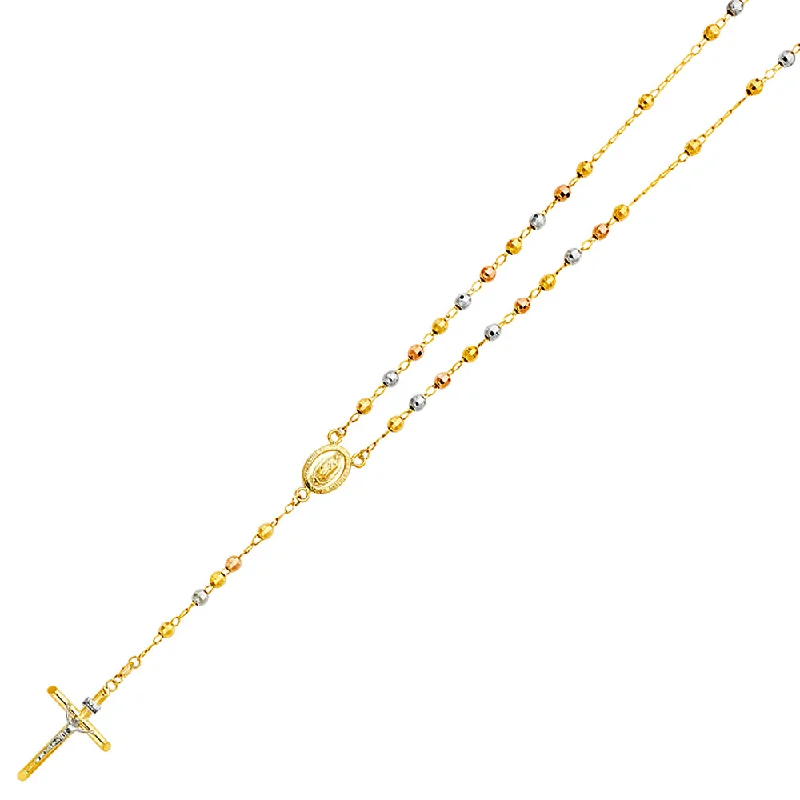 women's layered pendant necklaces-14K THREE COLORED 4MM DISCO BALL ROSARY NECKLACE