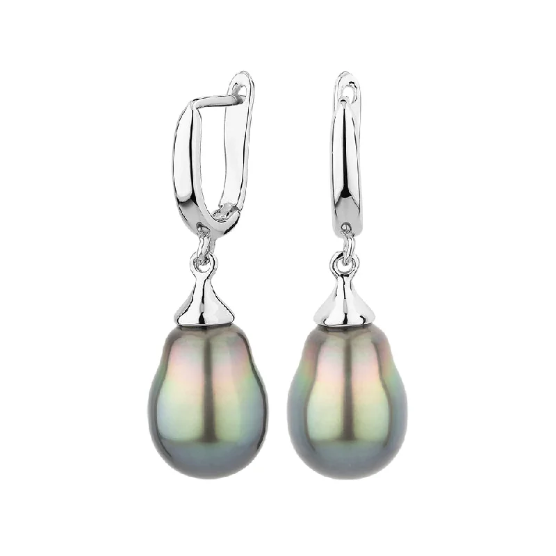 women's gemstone earrings-Tahitian pearl drop earrings in sterling silver