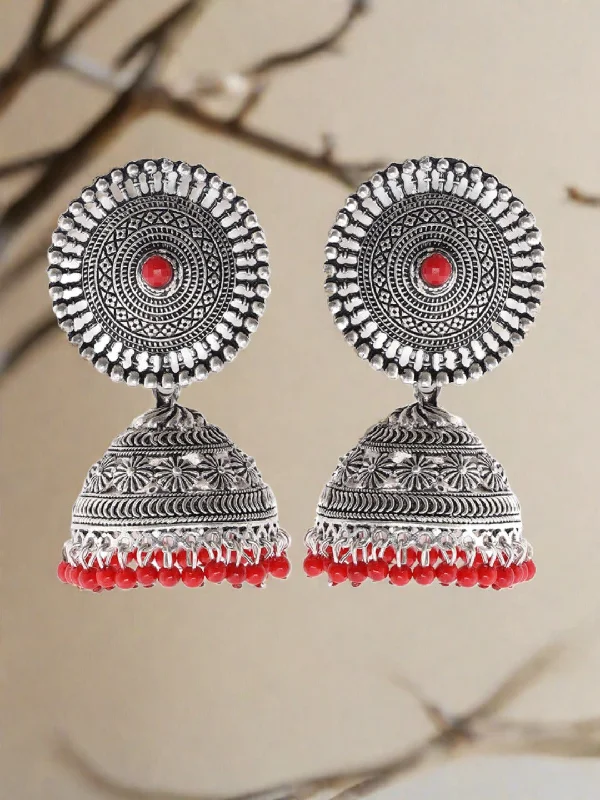 women's fashion earrings-Traditional Silver Plated Jhumka Earrings