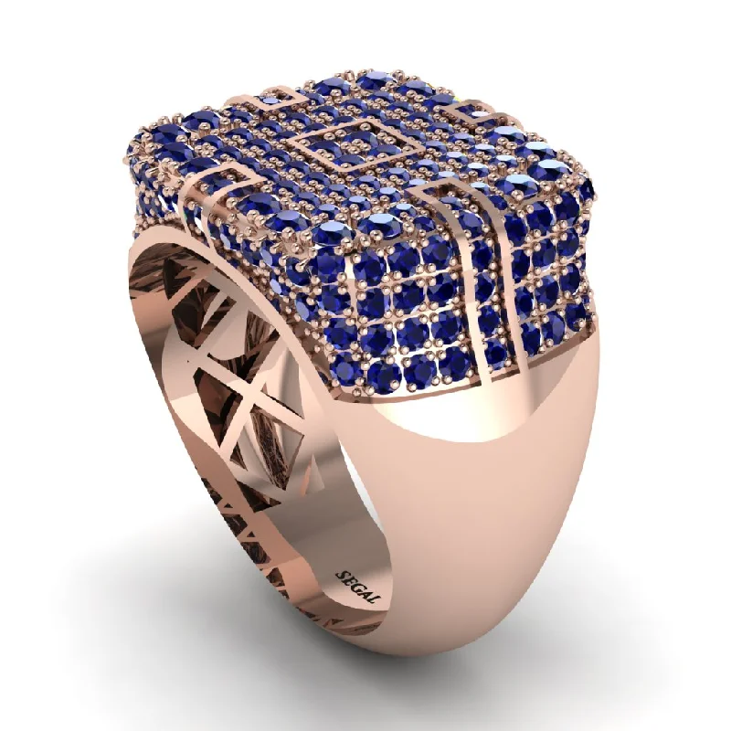 women's engagement ring sets-Sapphire Men's Geometric Grid Ring - Pat No. 14