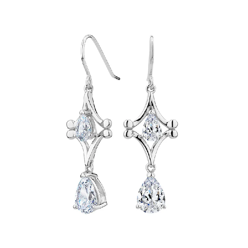 women's layered earrings-Pear drop earrings with 3 carats* of diamond simulants in sterling silver