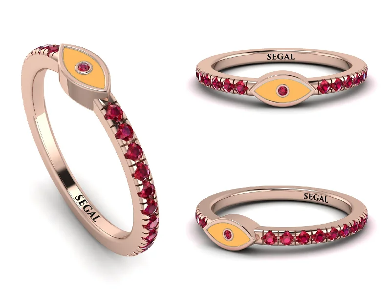 women's gemstone wedding rings-Elegant Enamel Evil Eye Ruby Ring - Evil Eye No. 11