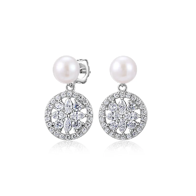 women's celestial charm earrings-Cultured freshwater pearl drop earrings in sterling silver