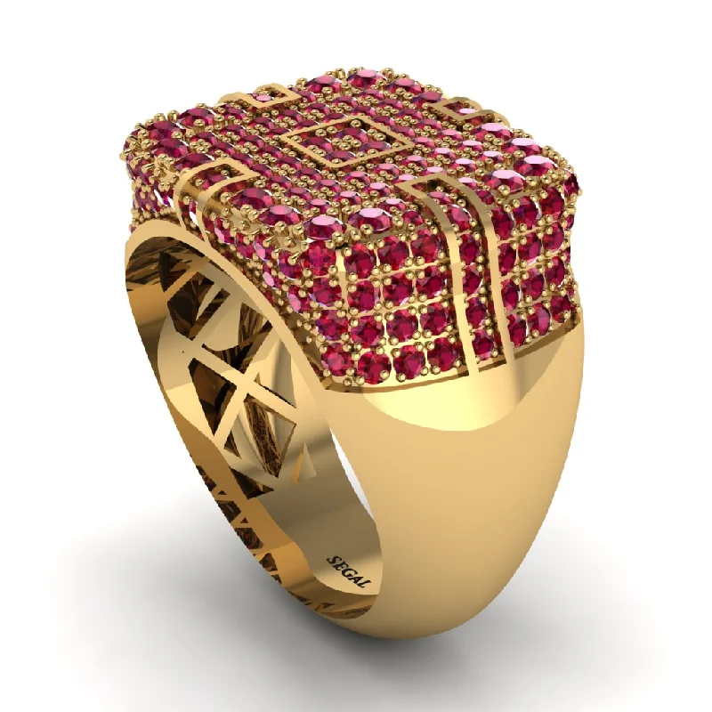 women's zodiac rings-Ruby Men's Geometric Grid Ring - Pat No. 10