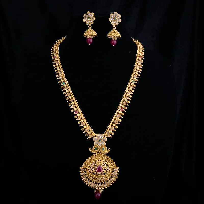 women's infinity necklaces-Exceptional Long Antique Matte Gold Necklace Set with LCD stones