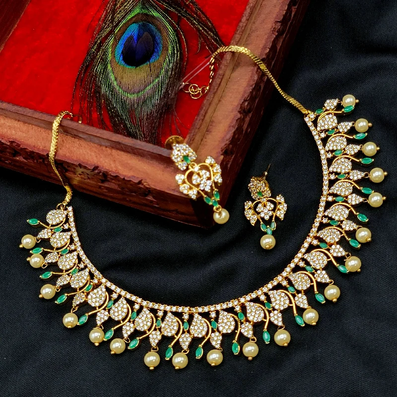 women's statement necklaces-Emerald Green & White AD Zircon (CZ) Necklace