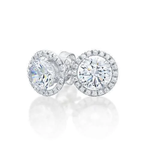 women's multi-stone earrings-Round Brilliant stud earrings with 2.26 carats* of diamond simulants in 10 carat white gold