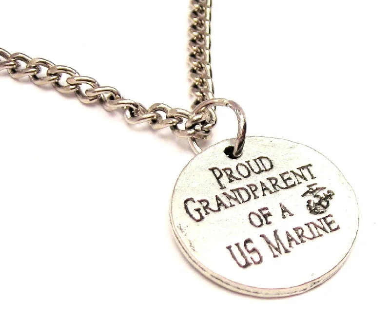 women's large pendant necklaces-Proud Grandparent Of A Us Marine Single Charm Necklace