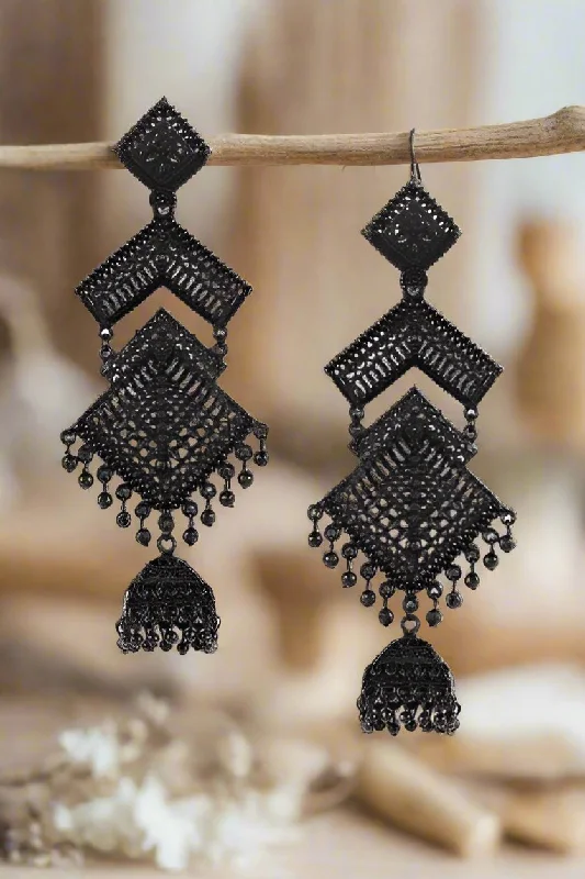 women's wedding earrings-Jazz and sizzle Black Enamel Ethnic Jhumka Earring