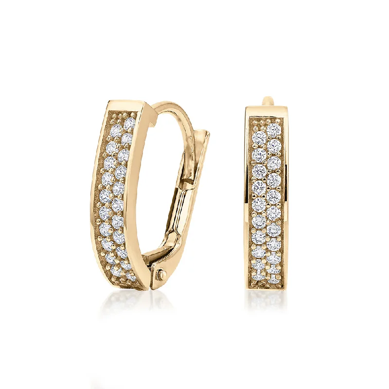 women's gemstone hoop earrings-Round Brilliant hoop earrings with diamond simulants in 10 carat yellow gold