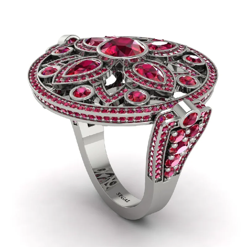 women's custom wedding rings-Ruby Vintage Art Deco Filigree Bezel Ring - Matilda No. 57