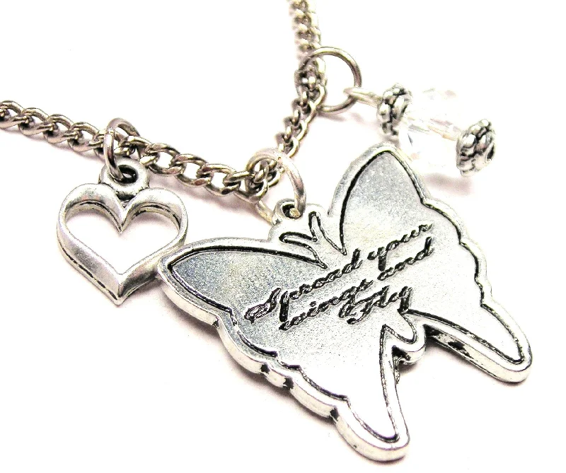 women's modern pendant necklaces-Spread Your Wings And Fly Butterfly Necklace with Small Heart