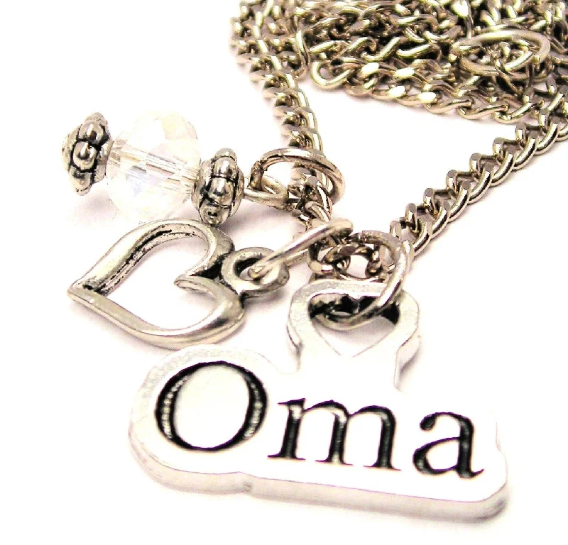 women's trendy necklaces-Oma Grandmother In German Heart And Crystal Necklace