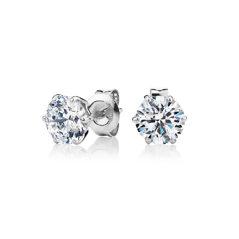 women's vintage earrings-Round Brilliant stud earrings with 2 carats* of diamond simulants in 10 carat white gold