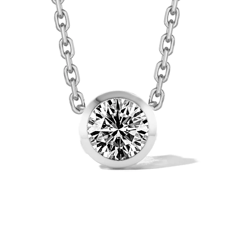 women's spiritual necklaces-ROUND DIAMOND BEZEL SET SHIELD PENDANT NECKLACE IN PLATINUM